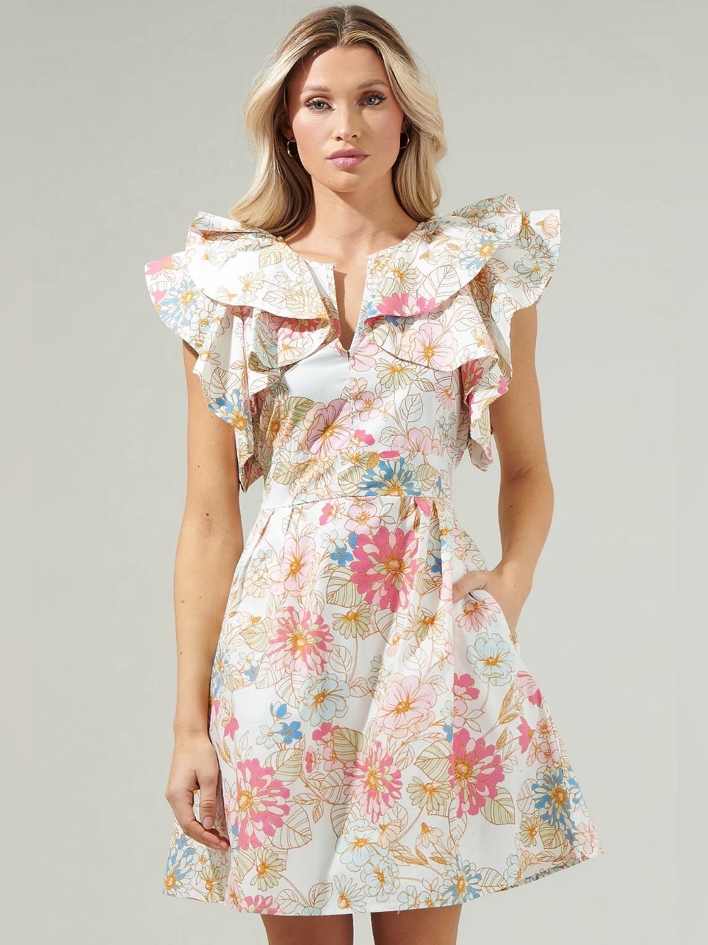 NWT, Sugarlips, Day Lily Floral Ruffle Mini Dress, Size XL